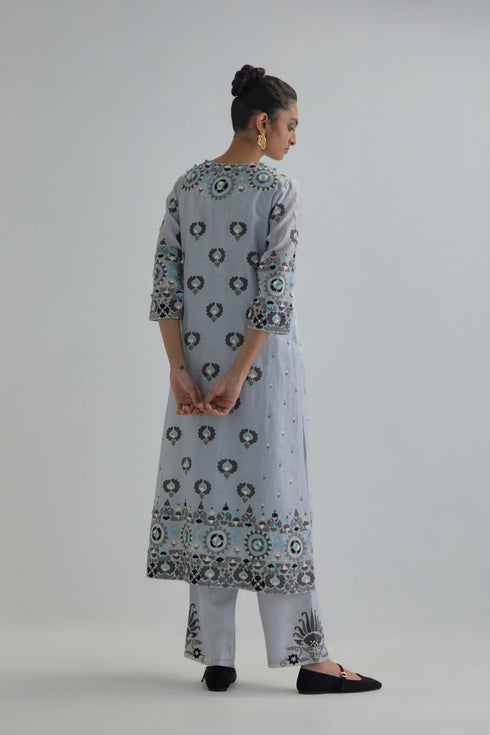 Adwaita blue straight fully embroidered kurta set
