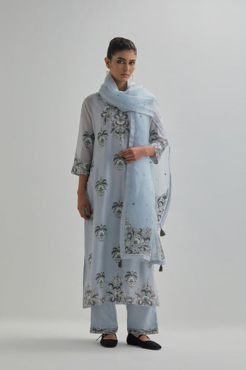 Adwaita blue straight kurta set