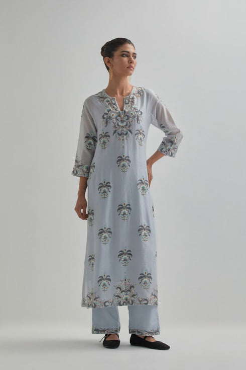 Adwaita blue straight kurta set