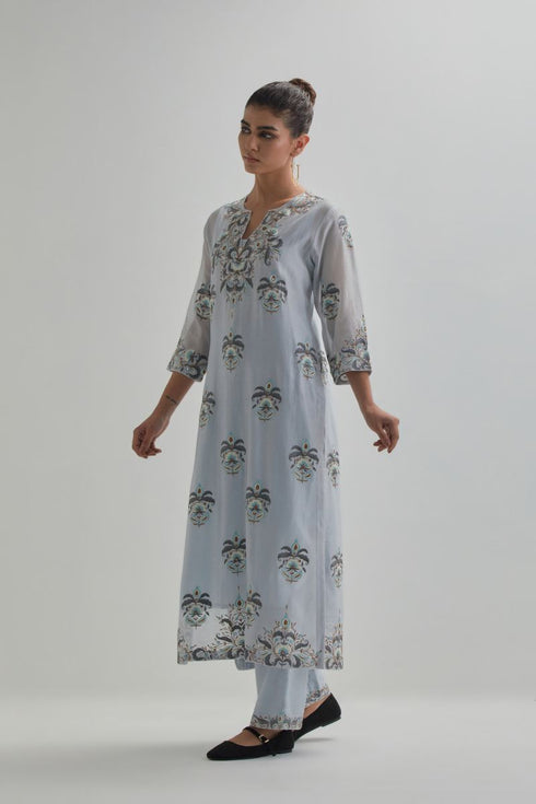 Adwaita blue straight kurta set