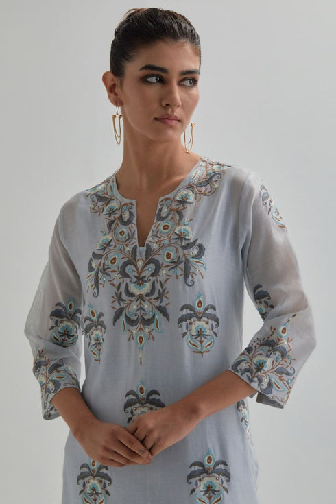 Adwaita blue straight kurta set
