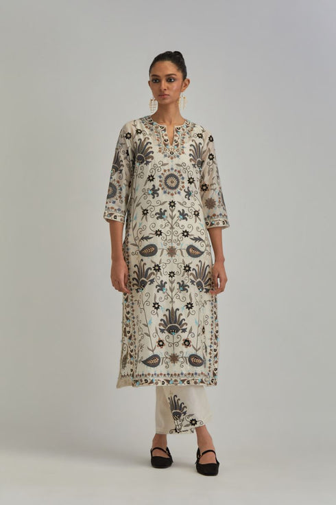 Adwaita off-white fully embroidered straight kurta set