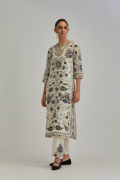 Adwaita off-white fully embroidered straight kurta set