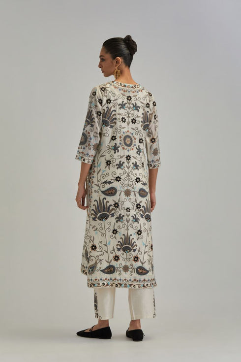 Adwaita off-white fully embroidered straight kurta set