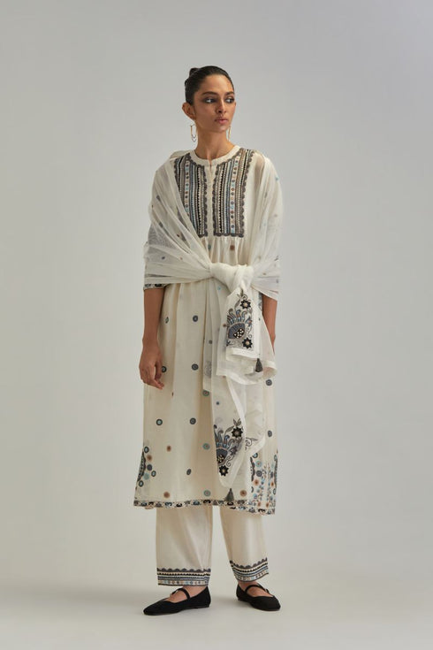Adwaita off-white gathered kurta-dress set