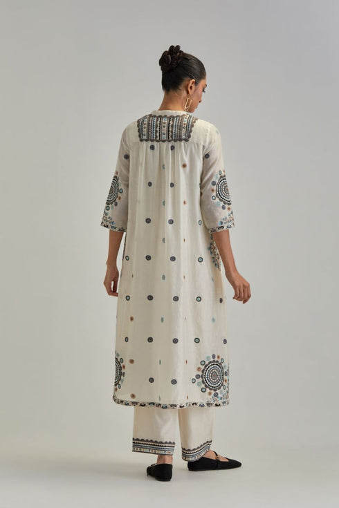 Adwaita off-white gathered kurta-dress set