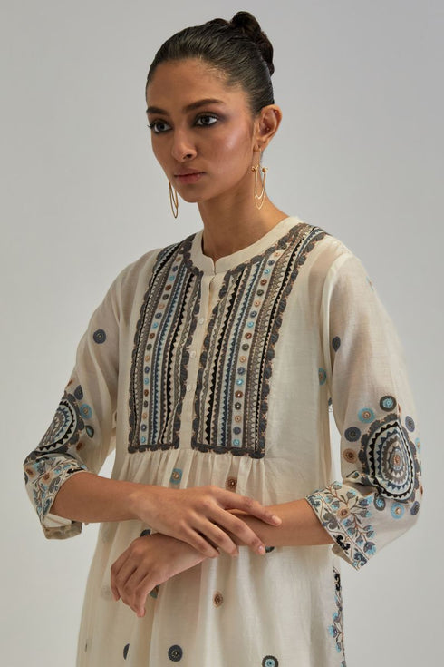 Adwaita off-white gathered kurta-dress set