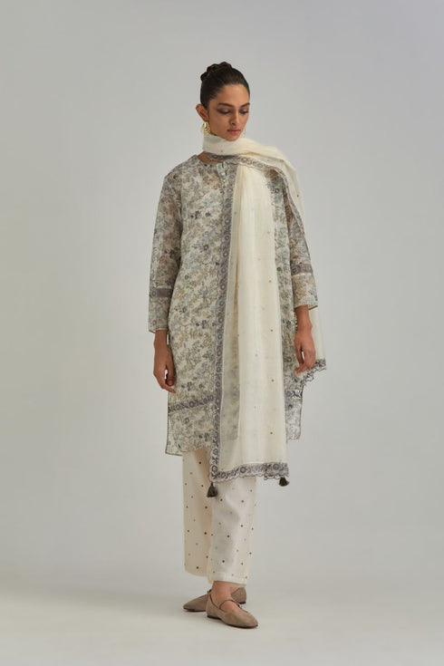 Adwaita off-white hand block printed short kurta set