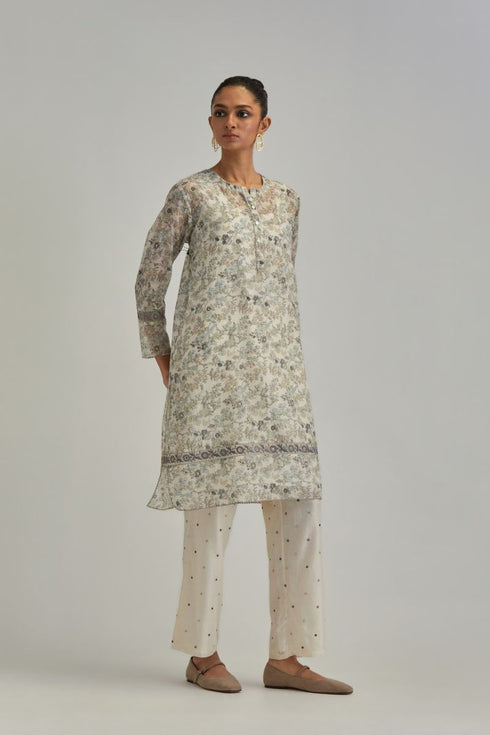 Adwaita off-white hand block printed short kurta set