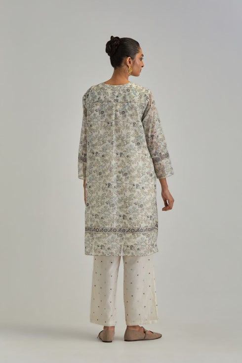Adwaita off-white hand block printed short kurta set