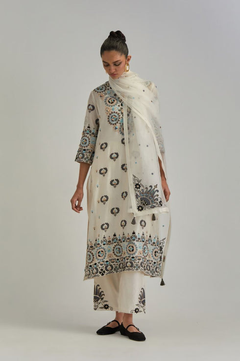 Adwaita off-white straight fully embroidered kurta set