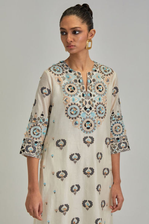 Adwaita off-white straight fully embroidered kurta set