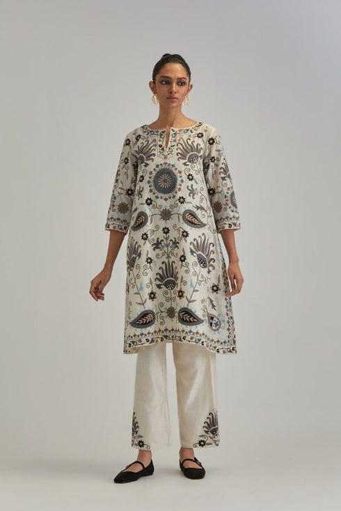 Adwaita off white short A-line kurta set