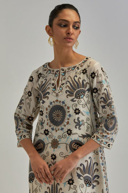 Adwaita off white short A-line kurta set