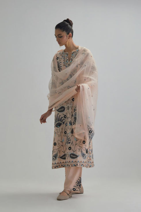 Adwaita pink fully embroidered straight kurta set