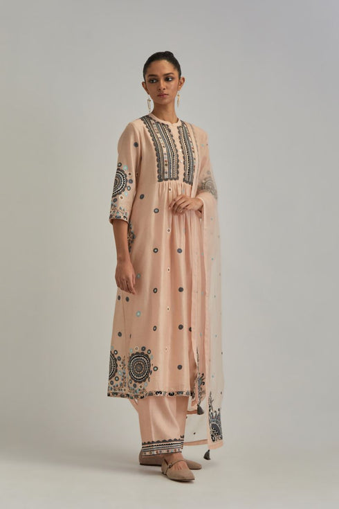 Adwaita pink gathered kurta-dress set