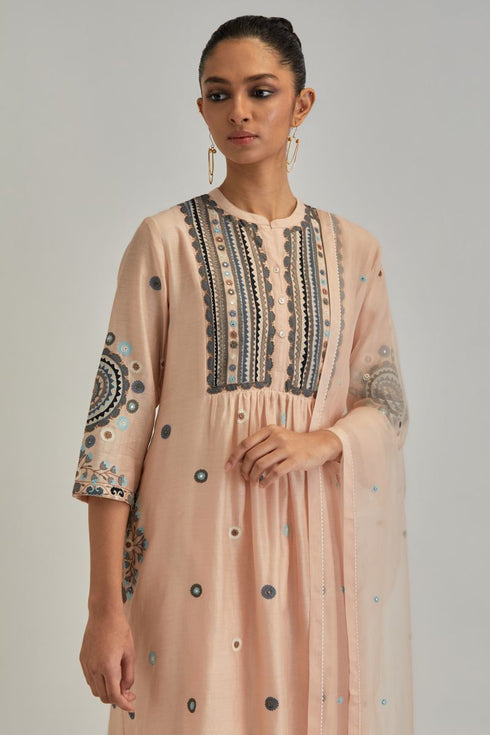 Adwaita pink gathered kurta-dress set