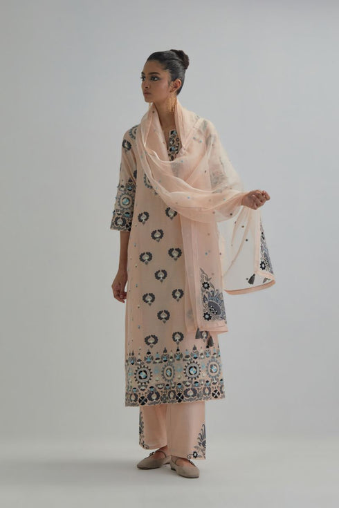 Adwaita pink straight fully embroidered kurta set