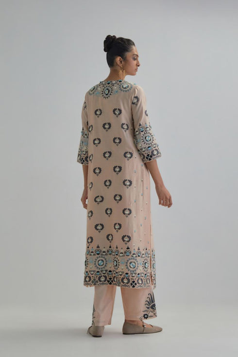 Adwaita pink straight fully embroidered kurta set