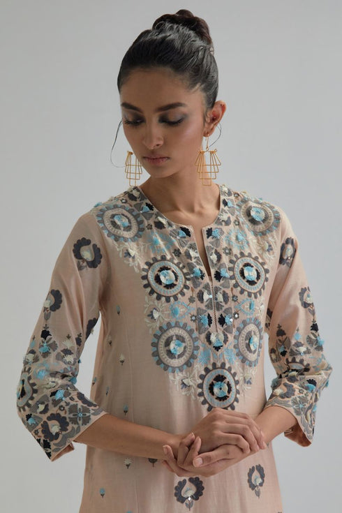 Adwaita pink straight fully embroidered kurta set