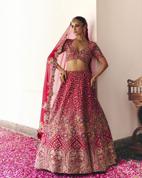 Aeindri red lehenga set
