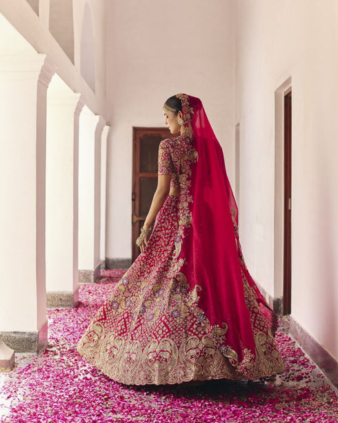 Aeindri red lehenga set