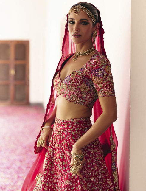 Aeindri red lehenga set