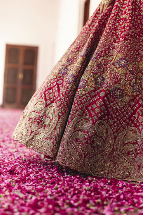 Aeindri red lehenga set