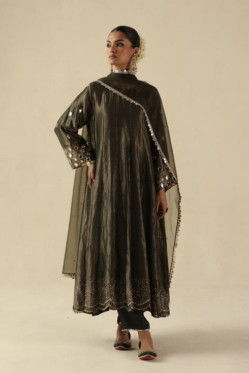 Afsana olive green kalidar set