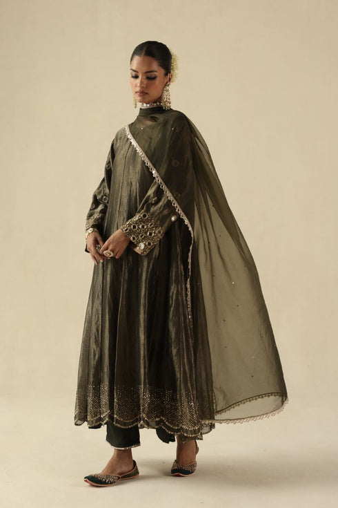 Afsana olive green kalidar set