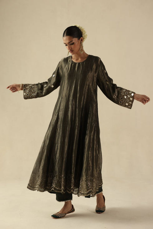 Afsana olive green kalidar set