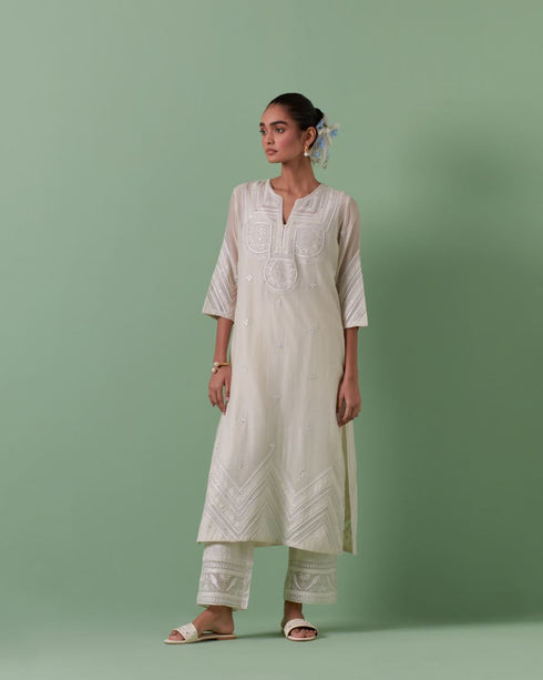 Aheli off white patchwork kurta set