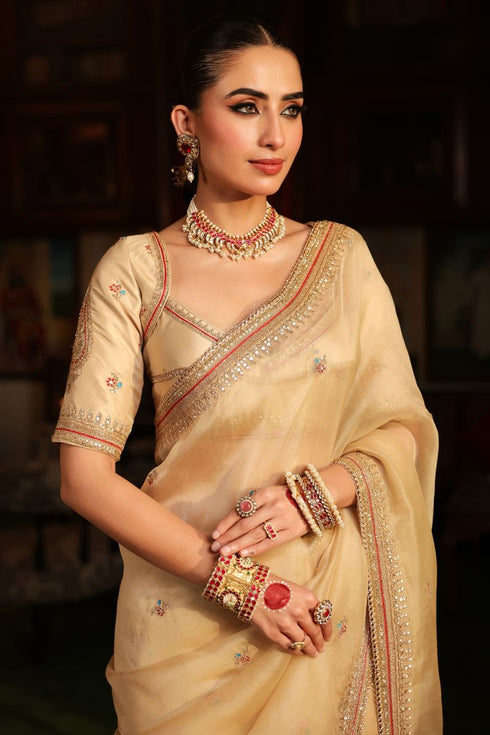 Ahista Ivory Patti Buta Saree Set