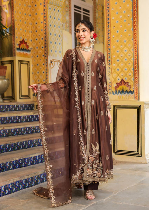 Ahista brown jacket anarkali set