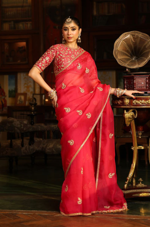 Ahista dark pink gota patti sari set