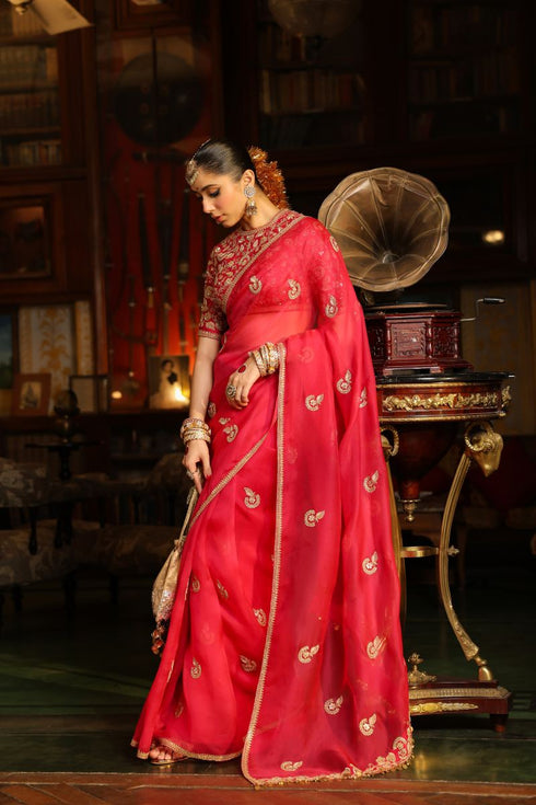 Ahista dark pink gota patti sari set