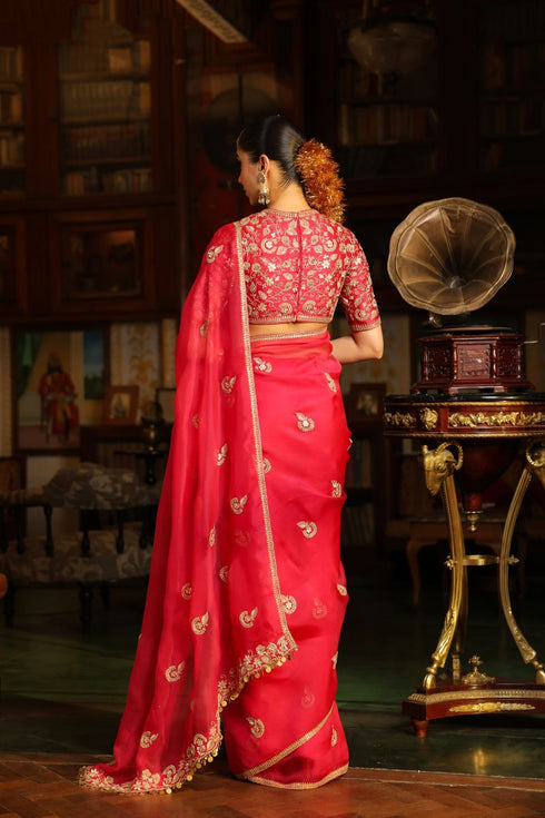 Ahista dark pink gota patti sari set