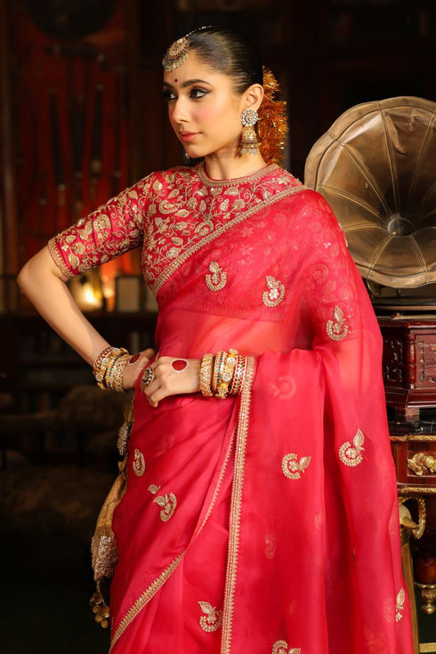 Ahista dark pink gota patti sari set