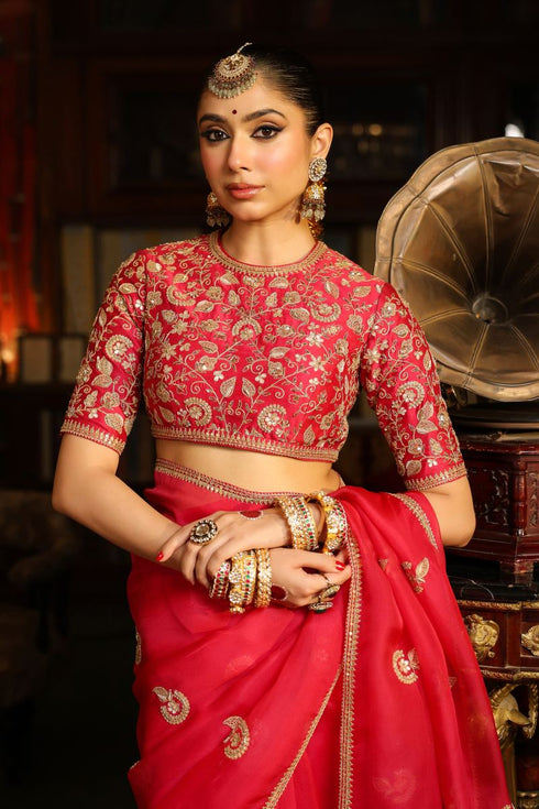 Ahista dark pink gota patti sari set