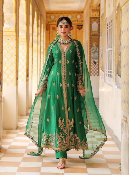Ahista green jacket anarkali set