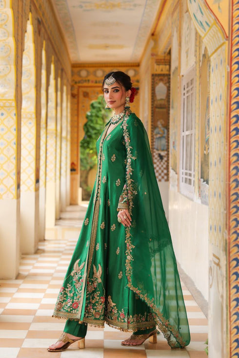 Ahista green jacket anarkali set