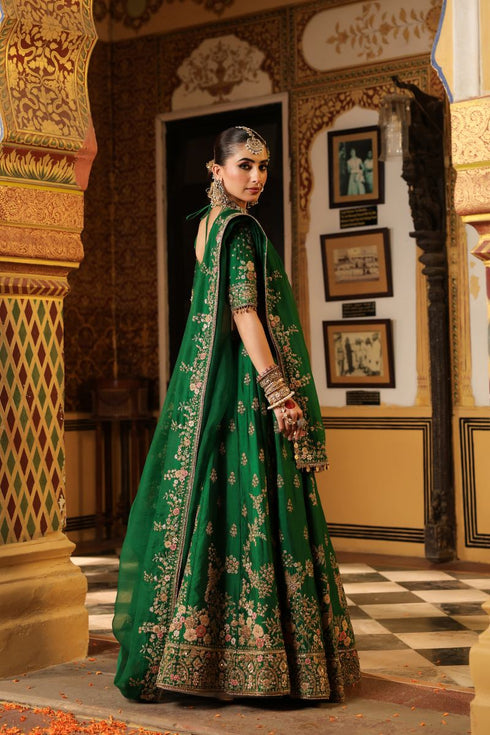 Ahista green mayur applique lehenga set