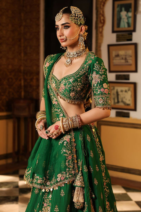 Ahista green mayur applique lehenga set