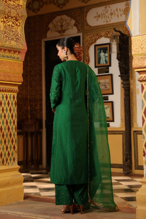 Ahista green mayur applique long kurta set