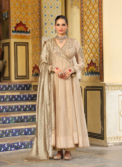 Ahista ivory printed heavy angrakha set