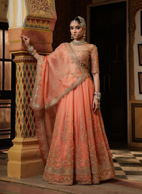 Ahista peach zardozi lehenga set