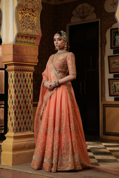 Ahista peach zardozi lehenga set