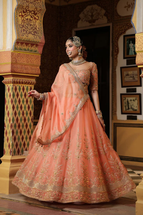 Ahista peach zardozi lehenga set