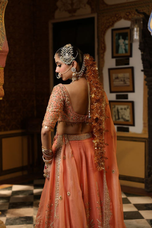 Ahista peach zardozi lehenga set