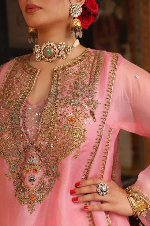 Ahista pink pakhi yoke pheran long kurta set